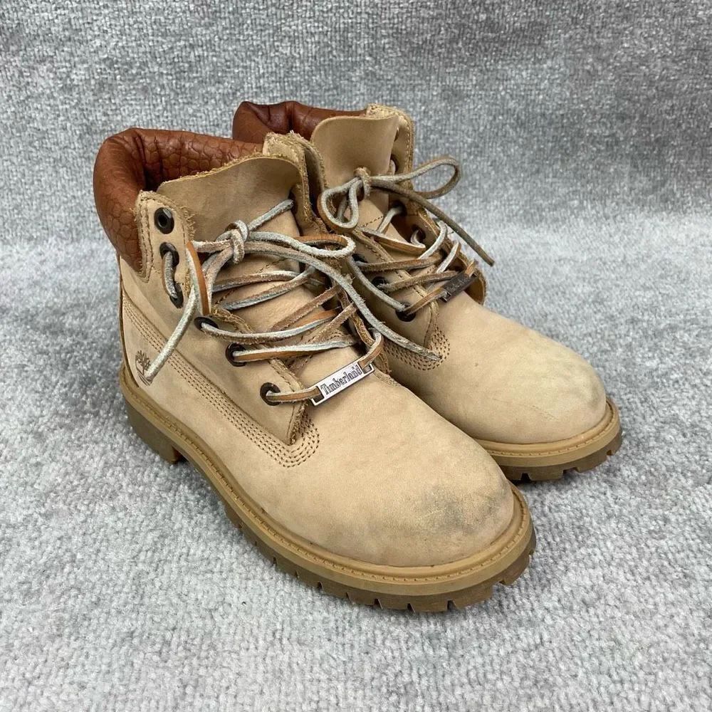 Timberland Premium Waterproof Suede 6” Wheat Tan Work Boots 10061 43 40 Kids 2.5